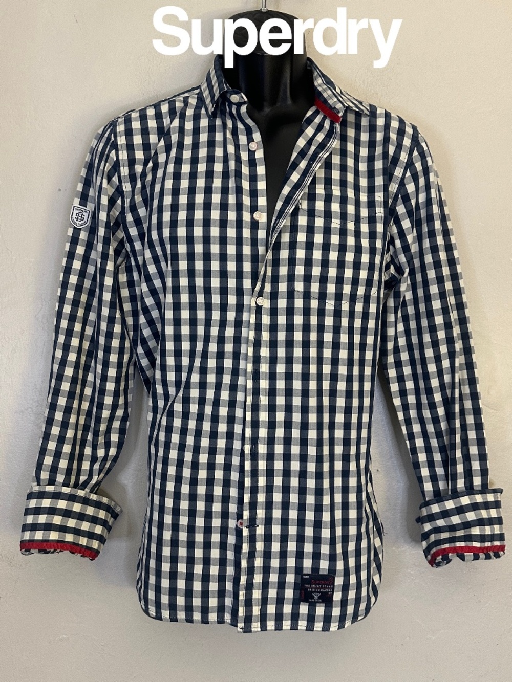 Superdry Plaid Contrast Long Sleeve Shirt Large Gently worn 100% cotton 21" armp